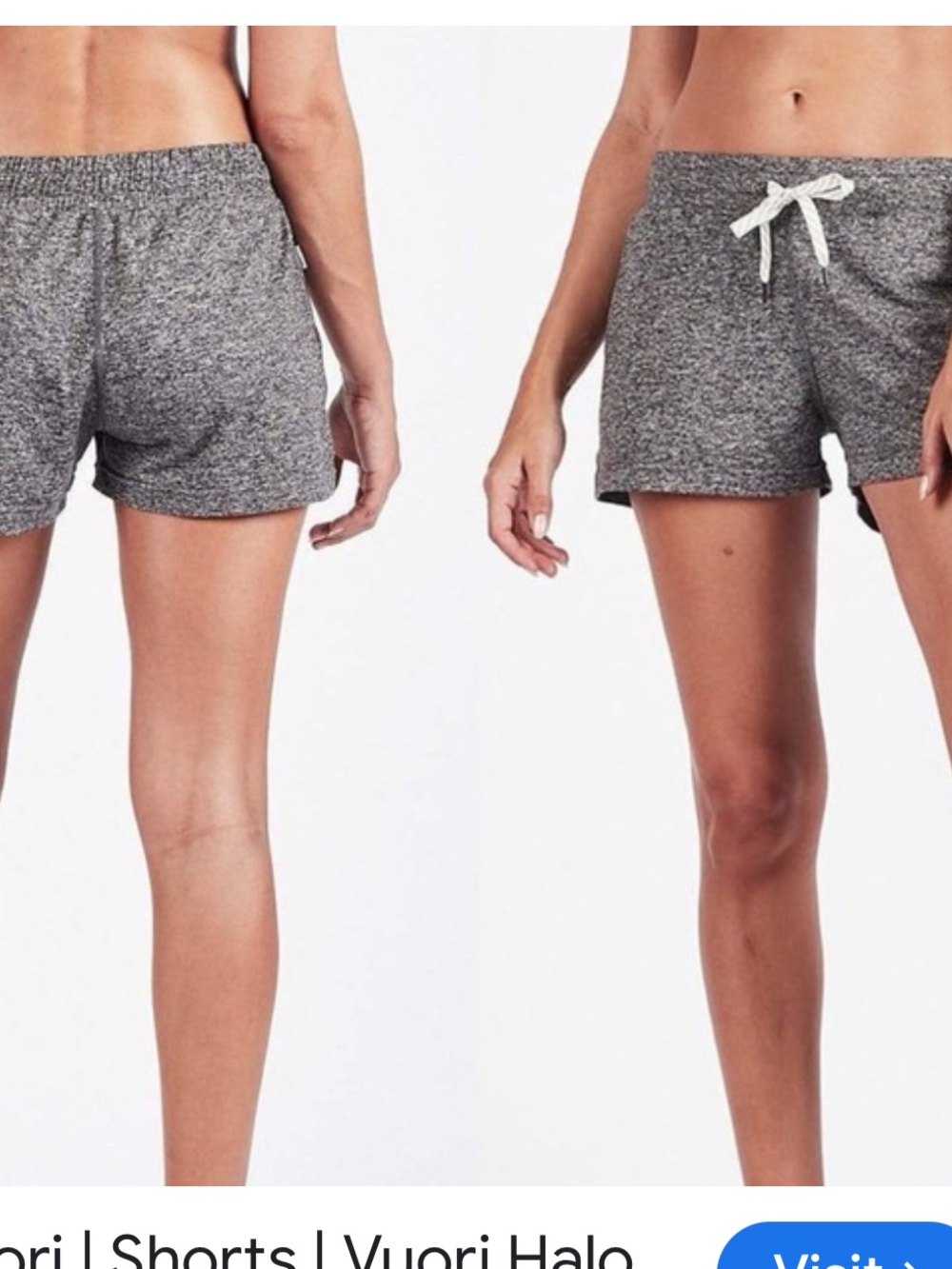 Vuori Women's Halo Performance Shorts charcoal gray 2 inch inseam zipper pocket